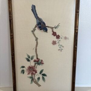 Vintage Framed Elsa Williams Creative Cross Stitch Chinese Bird (21”x13.25”)